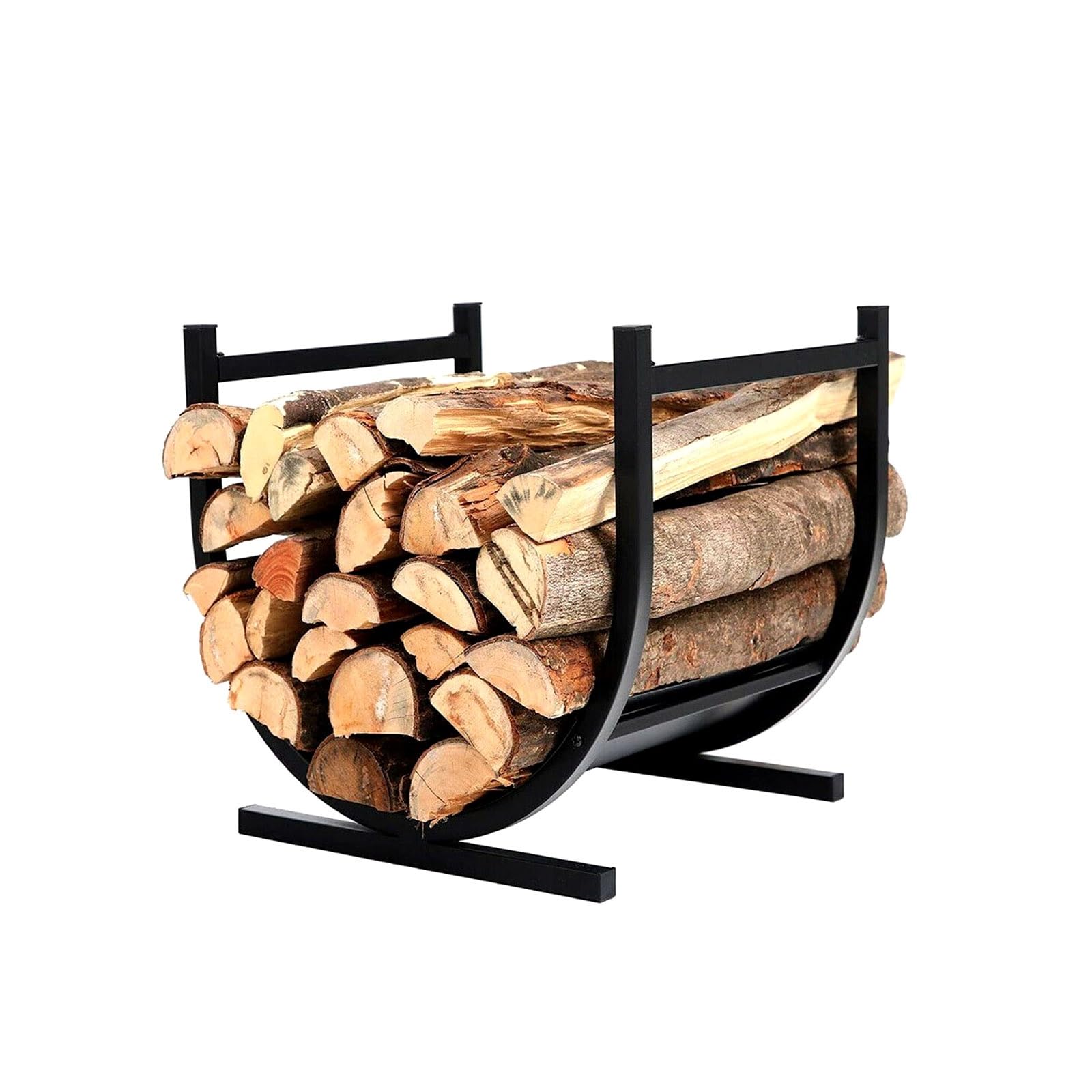 Estante leña Metal, leñeras de Interior, Fuerte Capacidad de Carga, Soporte para Leña de Interior, ventilación, Estante para Troncos Curvado, Fácil de Montar, Uso Interior y Exterior
