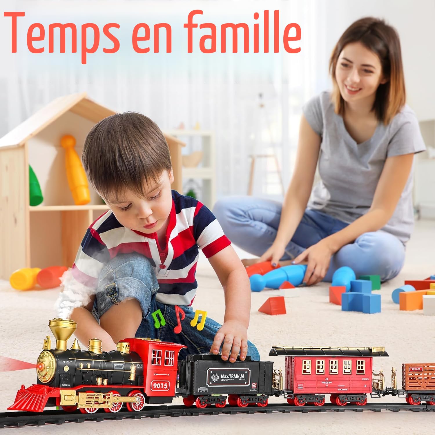 Hot Bee Train Électrique Rechargeable Télécommandé En Alliage - Locomotive à Vapeur Avec Lumières, Sons Et Rails - Cadeau Noël Enfants Et Adultes
