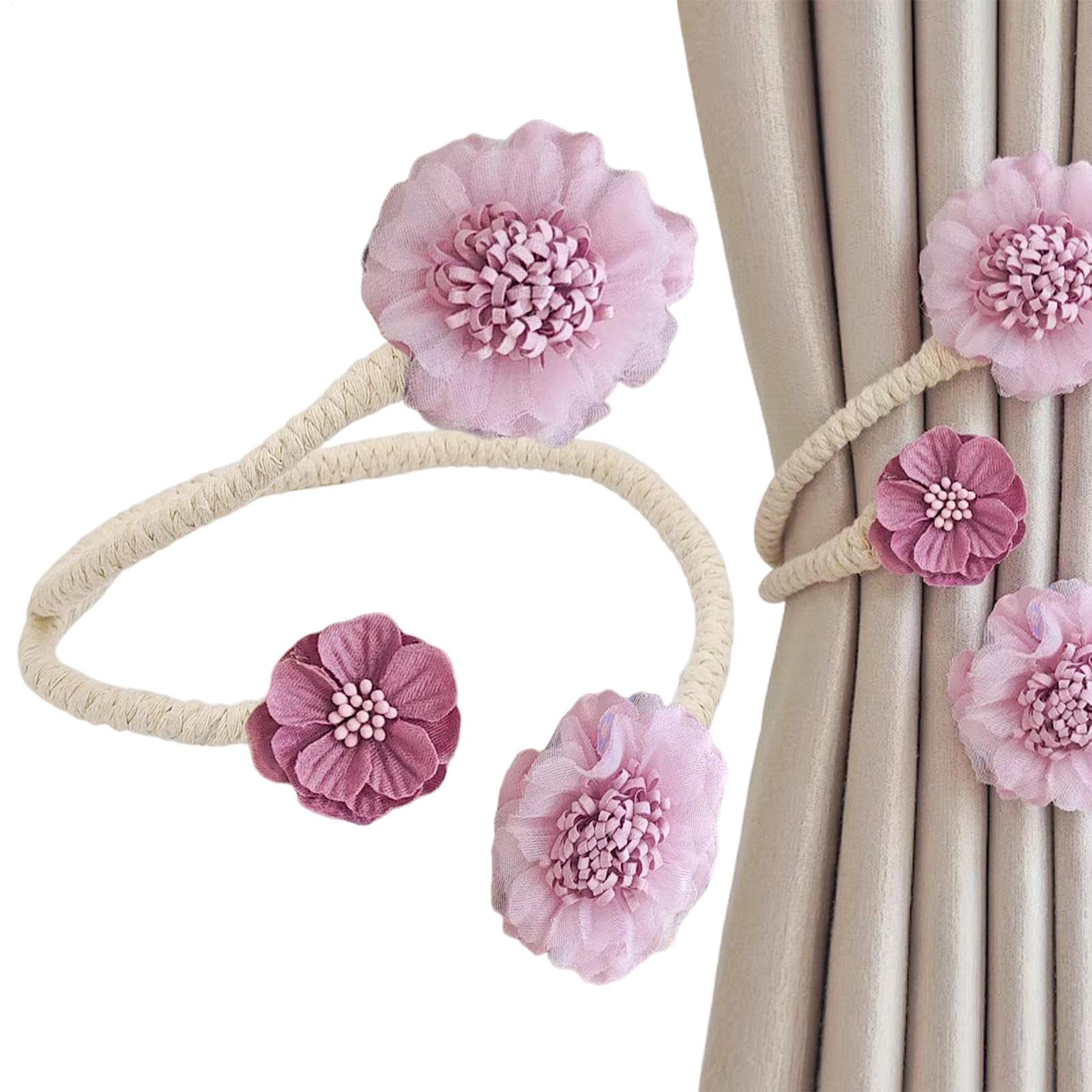 Embrasses De Rideaux Boho - Motif Branche Et Fleurs - Corde De 45 Cm - Sans Perçage - Pour Salon Et Chambre - 10
