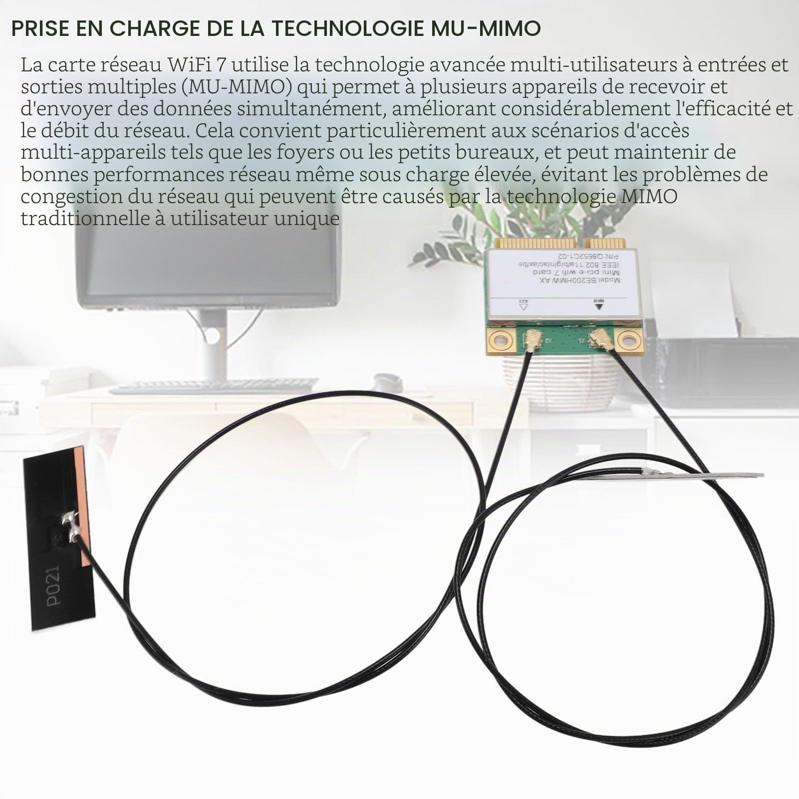 Carte sans Fil WiFi 7, Double Bande 802.11ax Mini PCI-E Adaptateur de Réseau de Carte WiFi, BT5.4 2,4 GHz 574Mbps 5 GHz 2,4 Gbps 6GHz 5800Mbps pour Les Ordinateurs Portables (avec antenne)