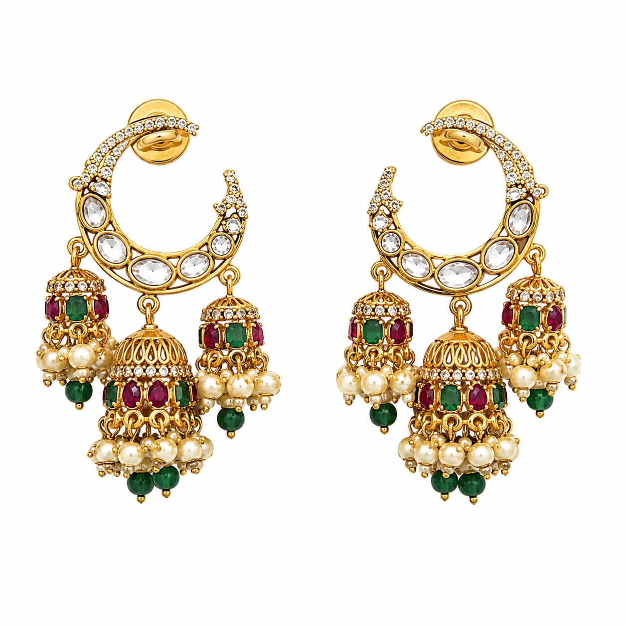 SAJUMA Jewellery Gold Plated Kundan Chandbali Jhumka Earrings-image-34
