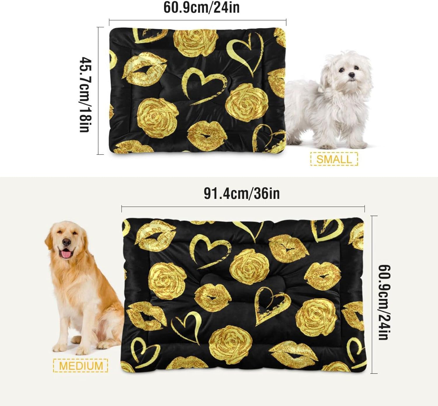 review Valentines Day Roses Dog Cat Bed Washable Crate Pet Bed Anti-Slip Comfortable Durable Dog Crate Bed for Small Medium Large Dogs Cats, 18 x 24 Inch
