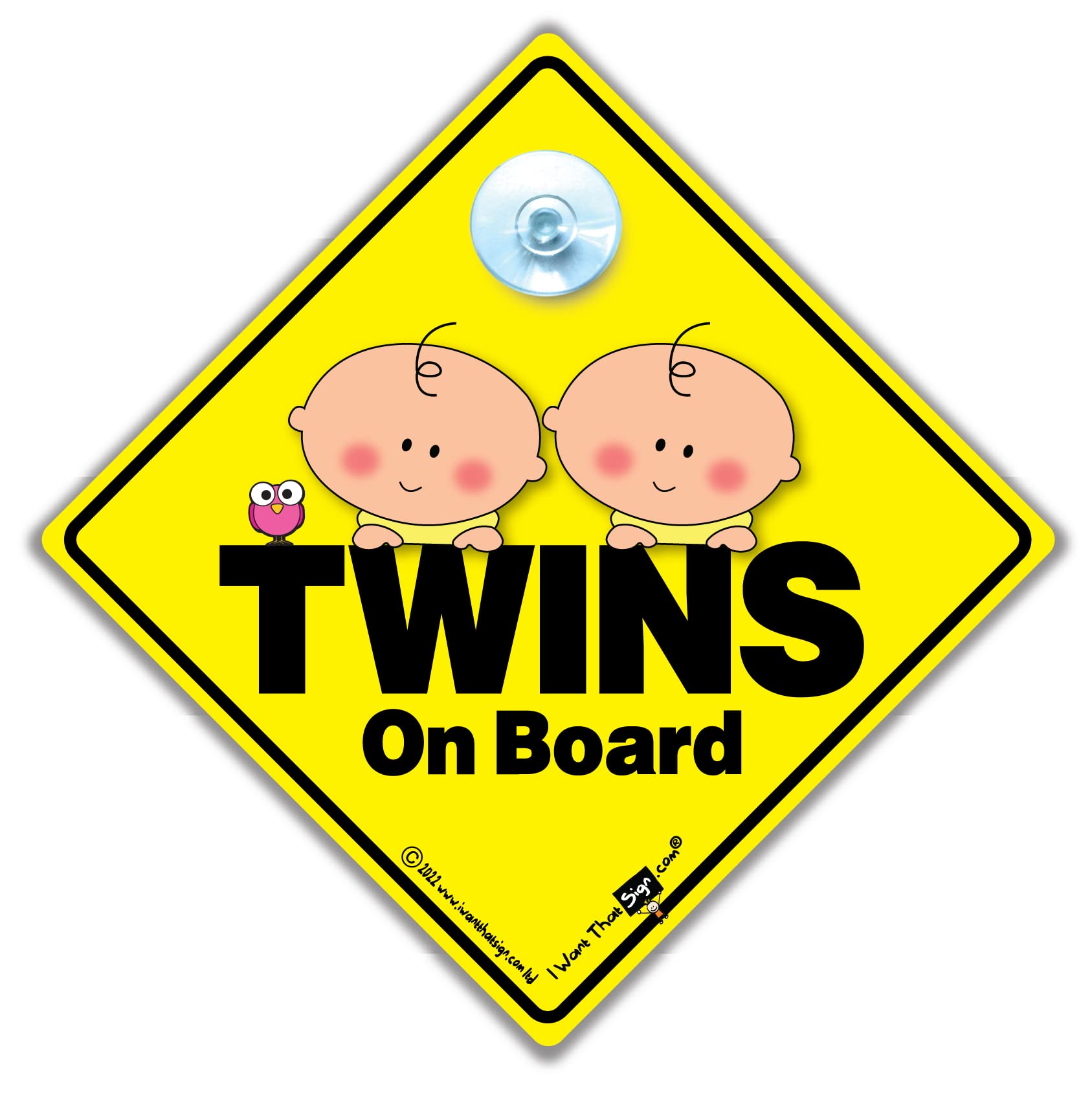 Twins On Board Sign Baby Boys, Baby On Board Sign, Peeping Twins On Board Car Sign, Advisory Car Sign Designed to Let Other Road Users Baby is in The Car, 14 cm x 14cm x 2cm
