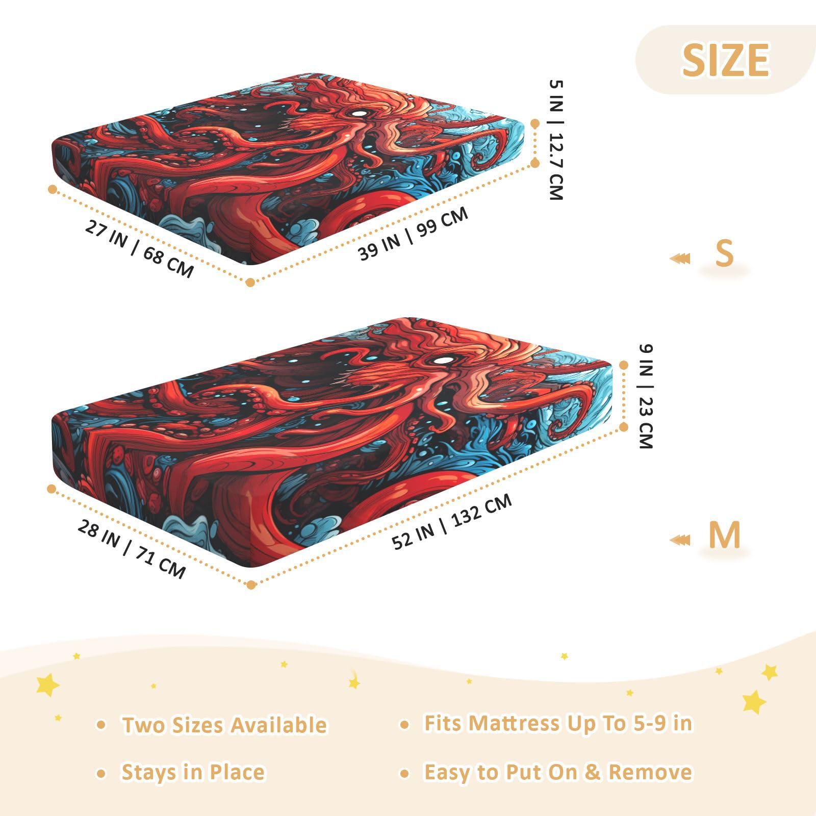 Pulpo Rojo Mar Oscuro Sábana de Cuna para Niños Pequeños,Sábanas de Algodón Suave para Bebés Aptas para Colchón Corralito