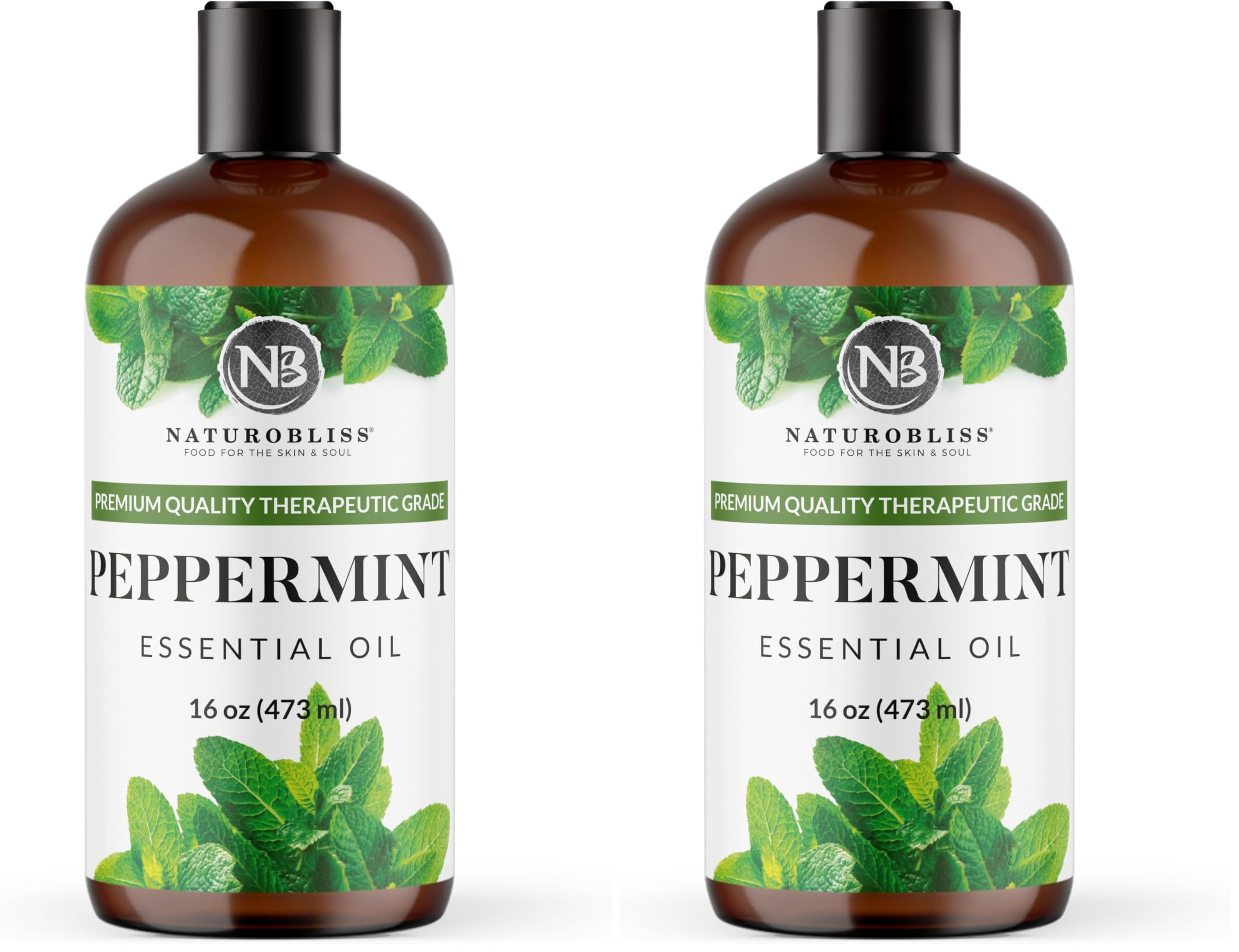 NaturoBliss Peppermint Essential Oil, 100% Pure and Natural Therapeutic Grade, Premium Quality Peppermint Oil, 16 fl. Oz - Perfect for Aromatherapy and Relaxation (Pack of 2)