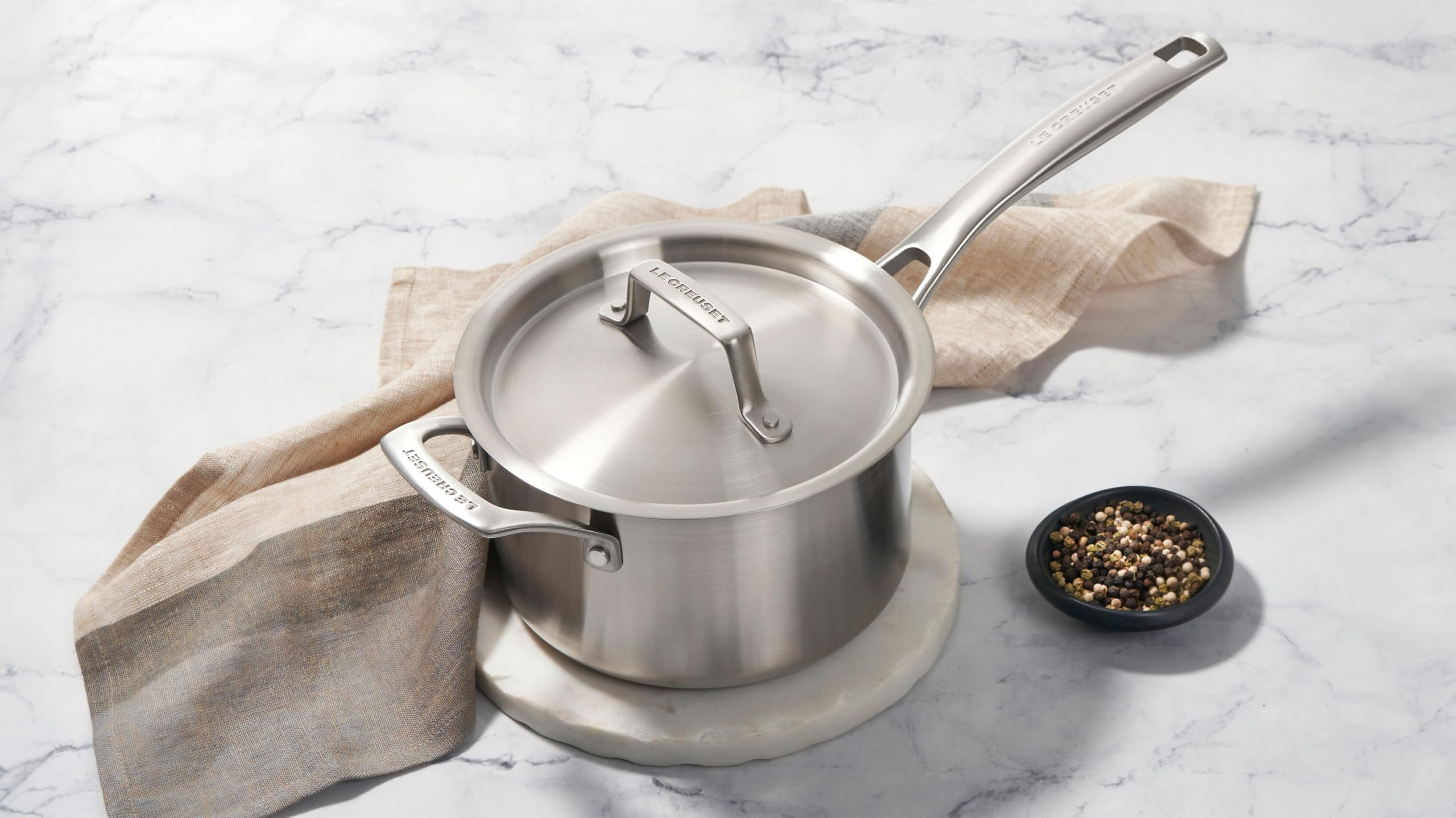 Le Creuset Stainless Steel Saucepan - 4qt -5 Le Creuset Stainless Steel Saucepan - 4qt -5