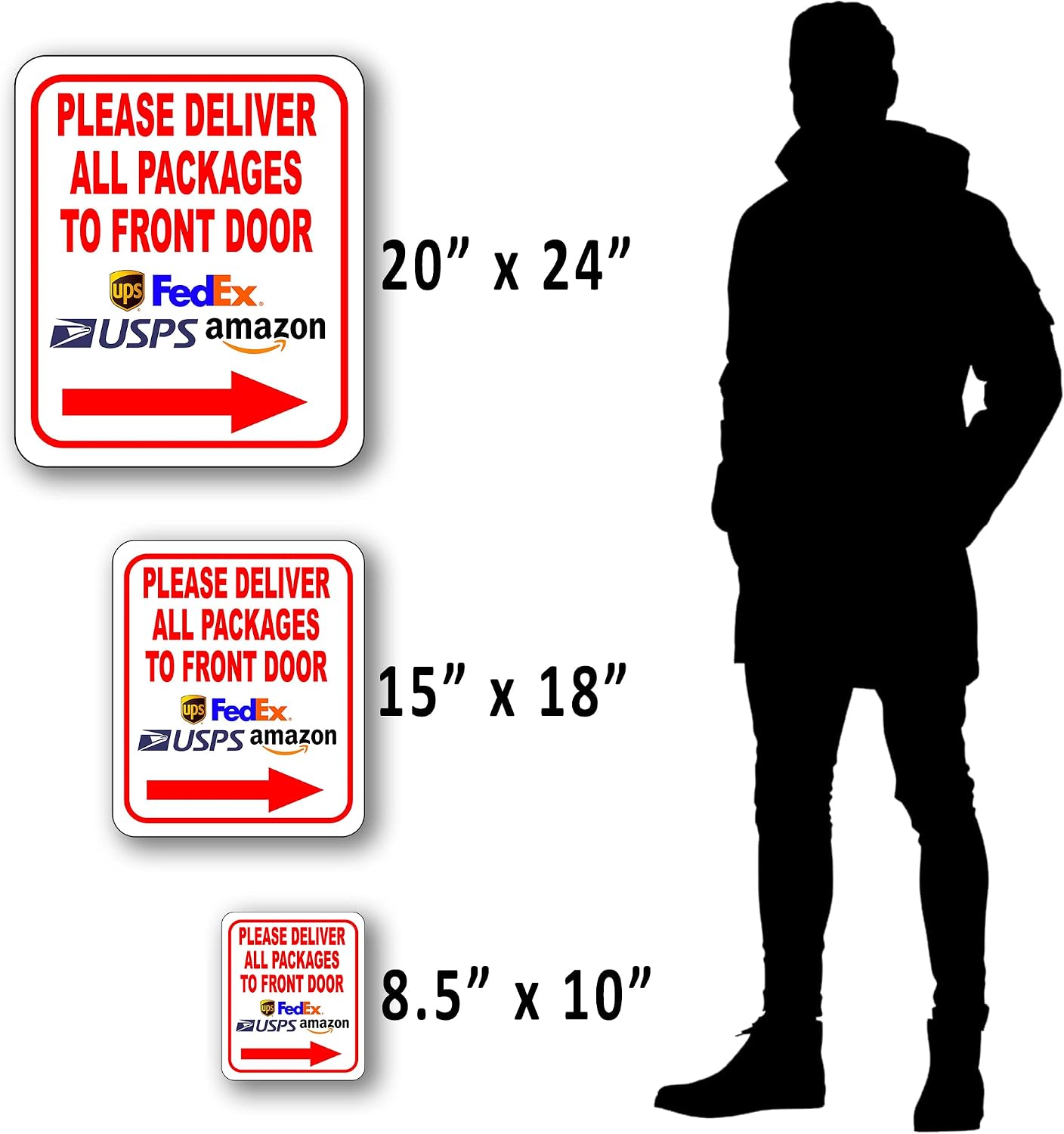 Please Deliver All Packages to Front Door Right Arrow Delivery Sign for Delivery Driver Delivery Instructions for My Packages from Amazon, FedEx, USPS, UPS - Indoor Delivery Signs for Home - 8.5"x10"