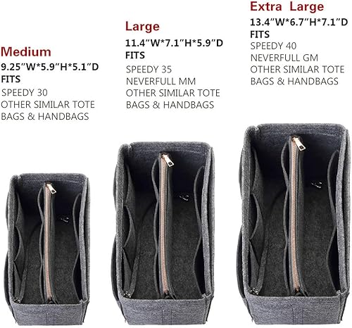 Miniatura 2 de ZTUJO Purse Organizer Insert, Felt Bag Organizer with Metal Zipper, Handbag & Tote Shaper, For Speedy Neverfull Tote, 7 Sizes