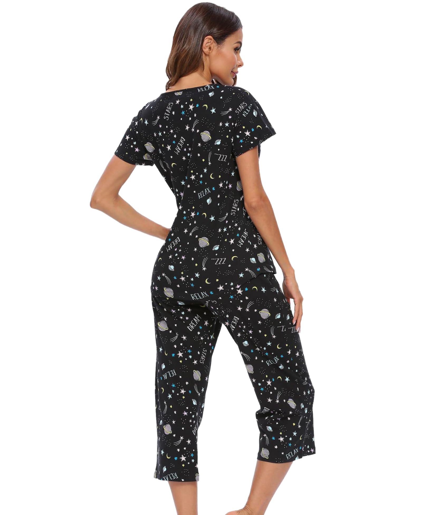 MIA LUCCE Pigiama da donna a maniche corte e pantaloni lunghi a 3/4, set pigiama