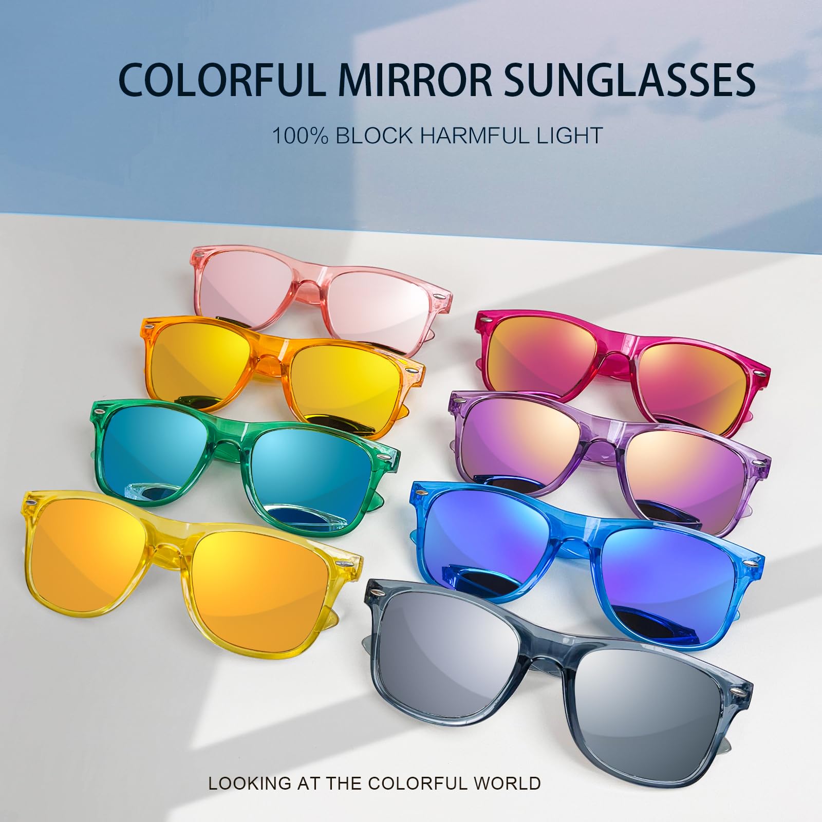 12/24 Stück Großhandel 80er 90er Retro Neon Party klarer Rahmen bunt verspiegelte Sonnenbrille Bulk für Männer Frauen