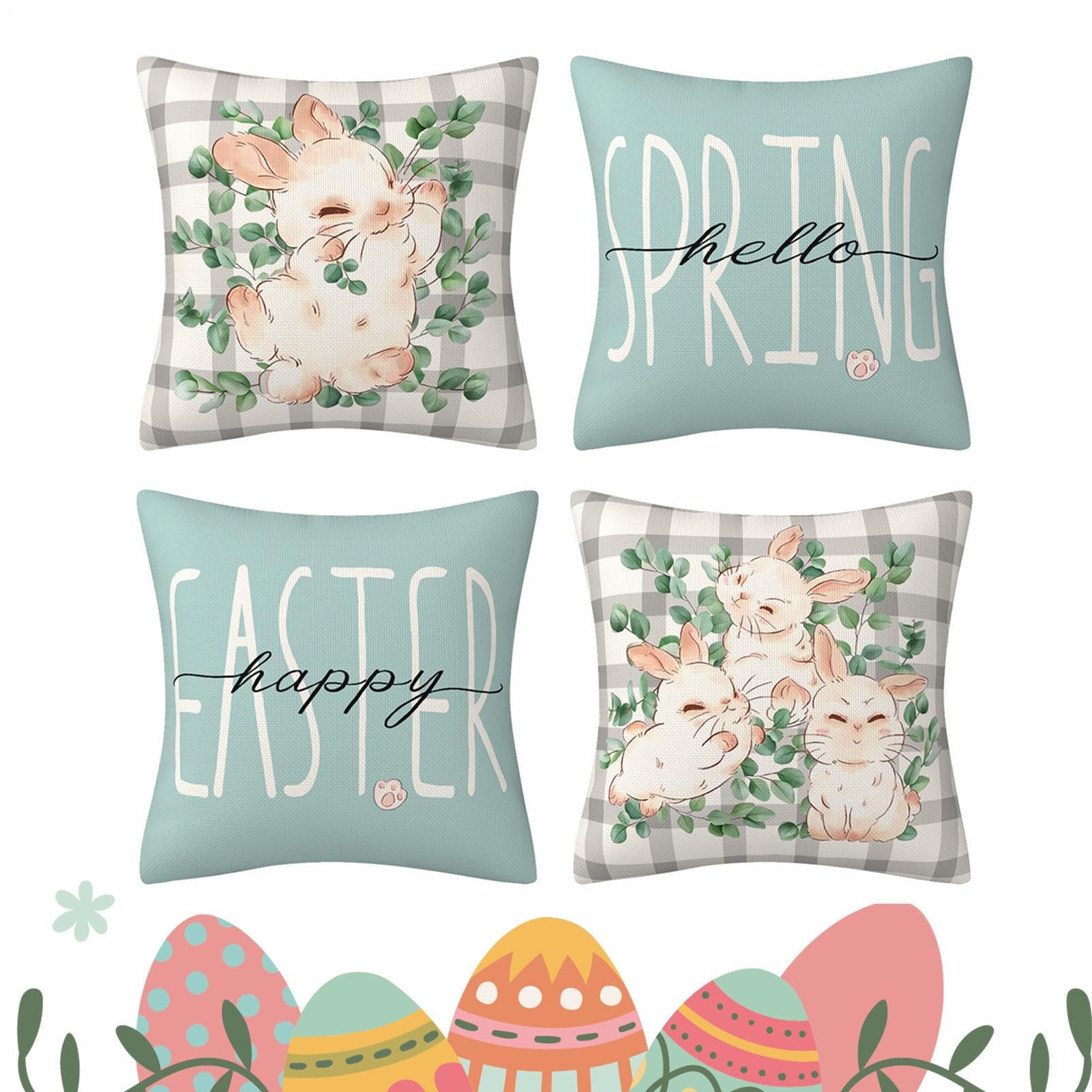 Housses de coussin de Pâques 46x46 cm lot de 4 pour décoration printanière maison