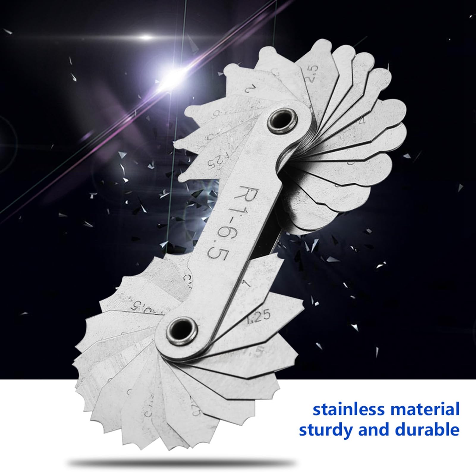 Radius Gauge, Stainless Steel Radius Fillet Gage Portable Concave Convex External Internal Arc Measuring Tool Radius Fillet Gauge Set (R1-6.5MM)