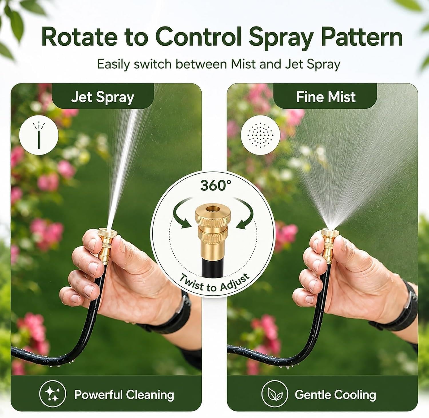 Sistema Irrigazione a Risparmio Idrico Misters piegabili per patio esterno, Ugello in ottone rotante, Sistema di irrigazione giardino giardino giardino(30m/98ft)