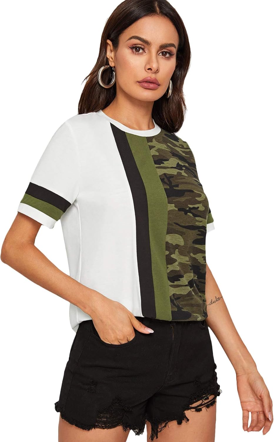 Floerns Women's Leopard Print Color Block T Shirts Short Sleeve Round Neck Tee Tops - Image 4