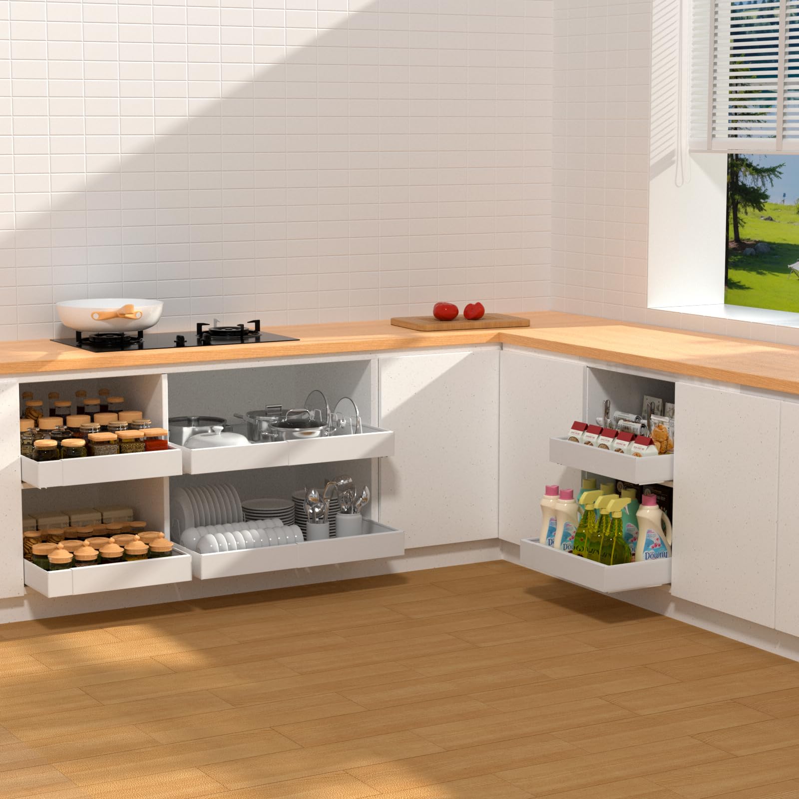 devesanter Telescopische lade, uittrekbare lade voor kast, metaal, Slide Out organizer, keuken, opbergrek, plakbanden, mand, lade voor kast, wit devesanter Telescopische lade, uittrekbare lade voor kast, metaal, Slide Out organizer, keuken, opbergrek, plakbanden, mand, lade voor kast, wit