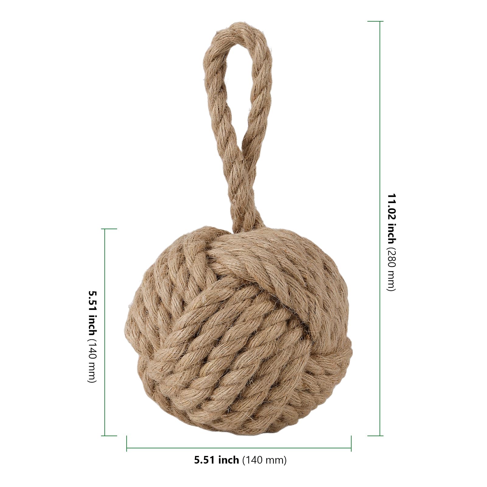 2 Fermaporta Decorativo in Corda con Nodo, Fermaporta Pesante per Interni, 1,5 kg, 14 x 14 x 28 cm, Marrone e Beige, Canapa e Cotone
