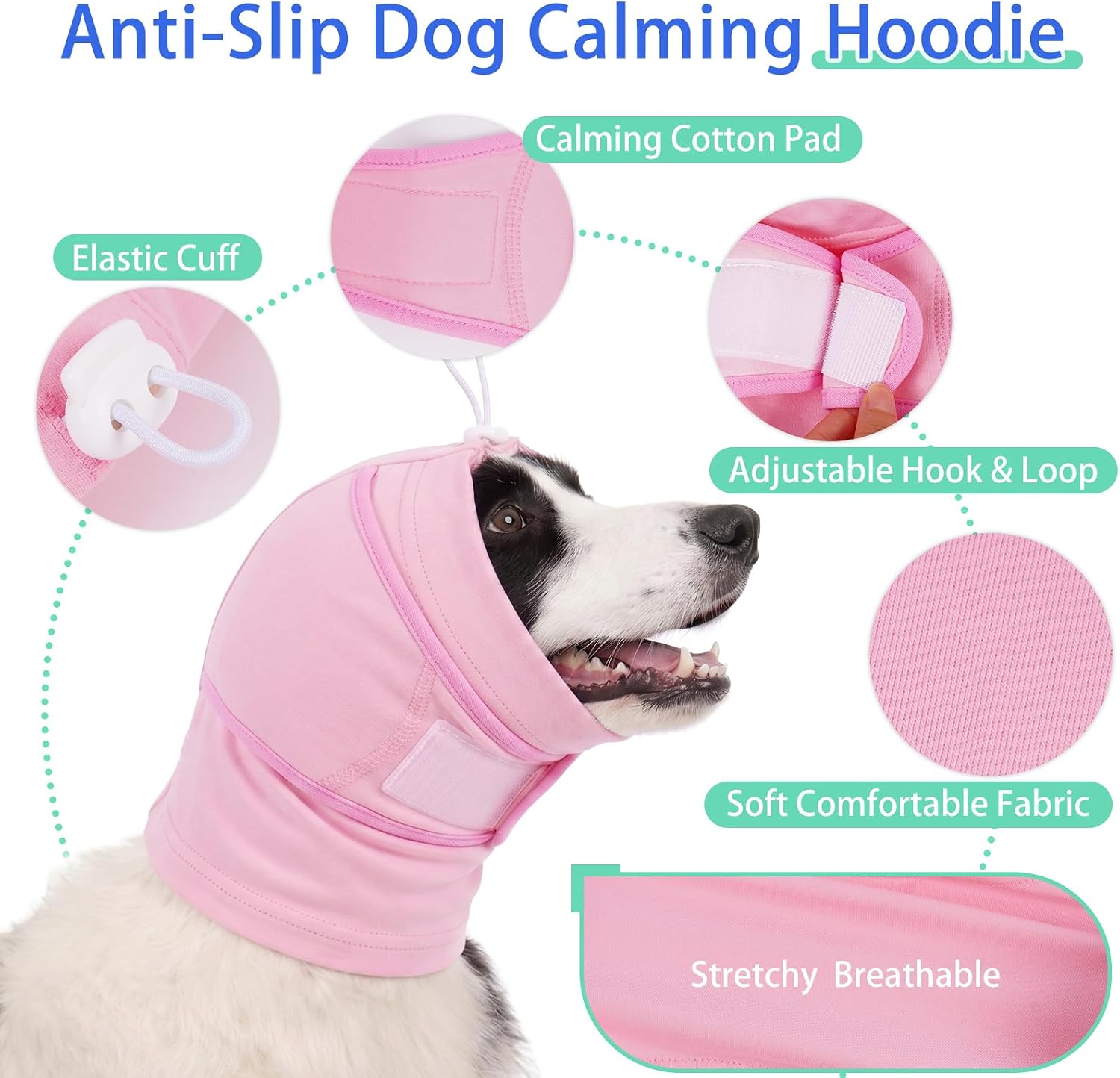 MIGOHI XL Ear Muffs for Dogs Noise, Breathable No Shake Ear Wrap for Hematoma, Dog Calming Hoodie for Thunderstorms Bath Grooming Car Rides, Ears Protection for Large Dogs German Shepherds, Pink XL