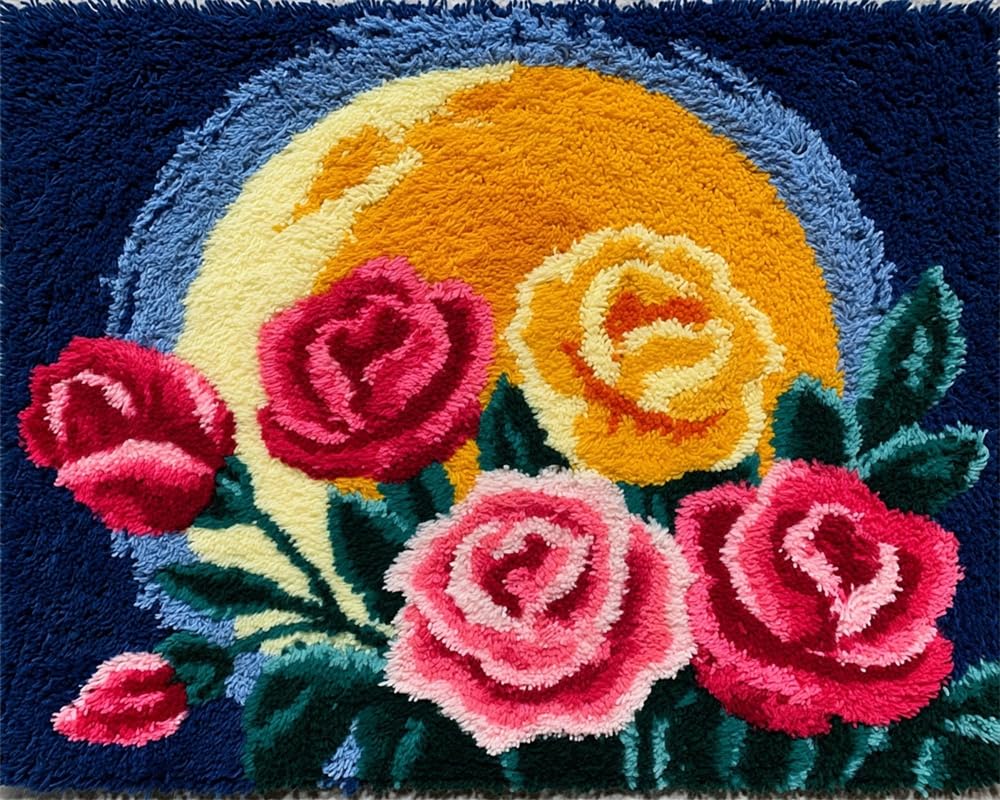 FWRTYCB Latch Hook Rug Kits, Roses on the Moon