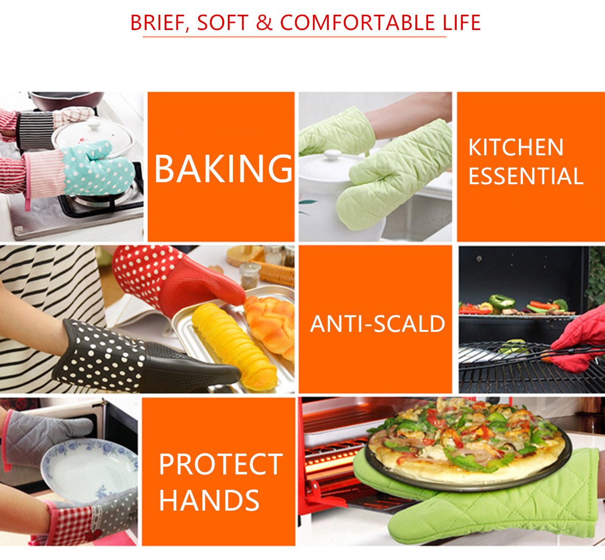 Lot De 2 Gants De Cuisine Résistants à La Chaleur Avec Doublure En Coton Et Silicone Epais Pour 1200 Avec Impermeables Et Anti Soie Gants A Cinq 98497120