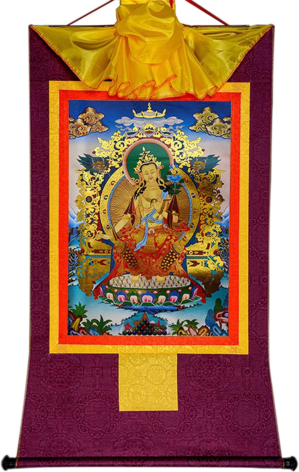 VHKJewE Maitreya, Buddhist Thangka Brocade(Purple,Small(35cm*27cm))