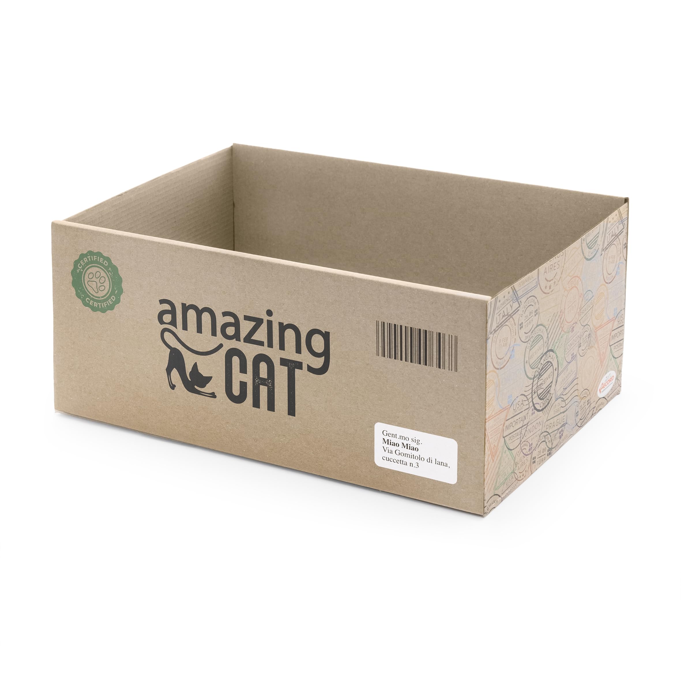 Record - Scratching Post Cardboard Box with Catnip - Dimensions: 37 x 25 x 16h cm - Havana Colour - Practical Shape of Shipping Boxes - Removable Inner Part