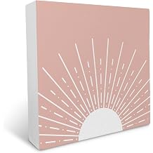 KU-DaYi Abstract Boho Sun Sunrise Sunshine Blush Pink Wood Box Sign Rustic Farmhouse Style Wood Block Plaque Decor for Bohemian Home Girls Room Wall Desk Shelf Decoration