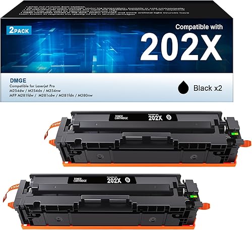 Cartuchos de tóner negro 202X – Paquete de 2 cartuchos de tóner de alto rendimiento compatibles para HP 202X 202A funciona con tóner Color LaserJet