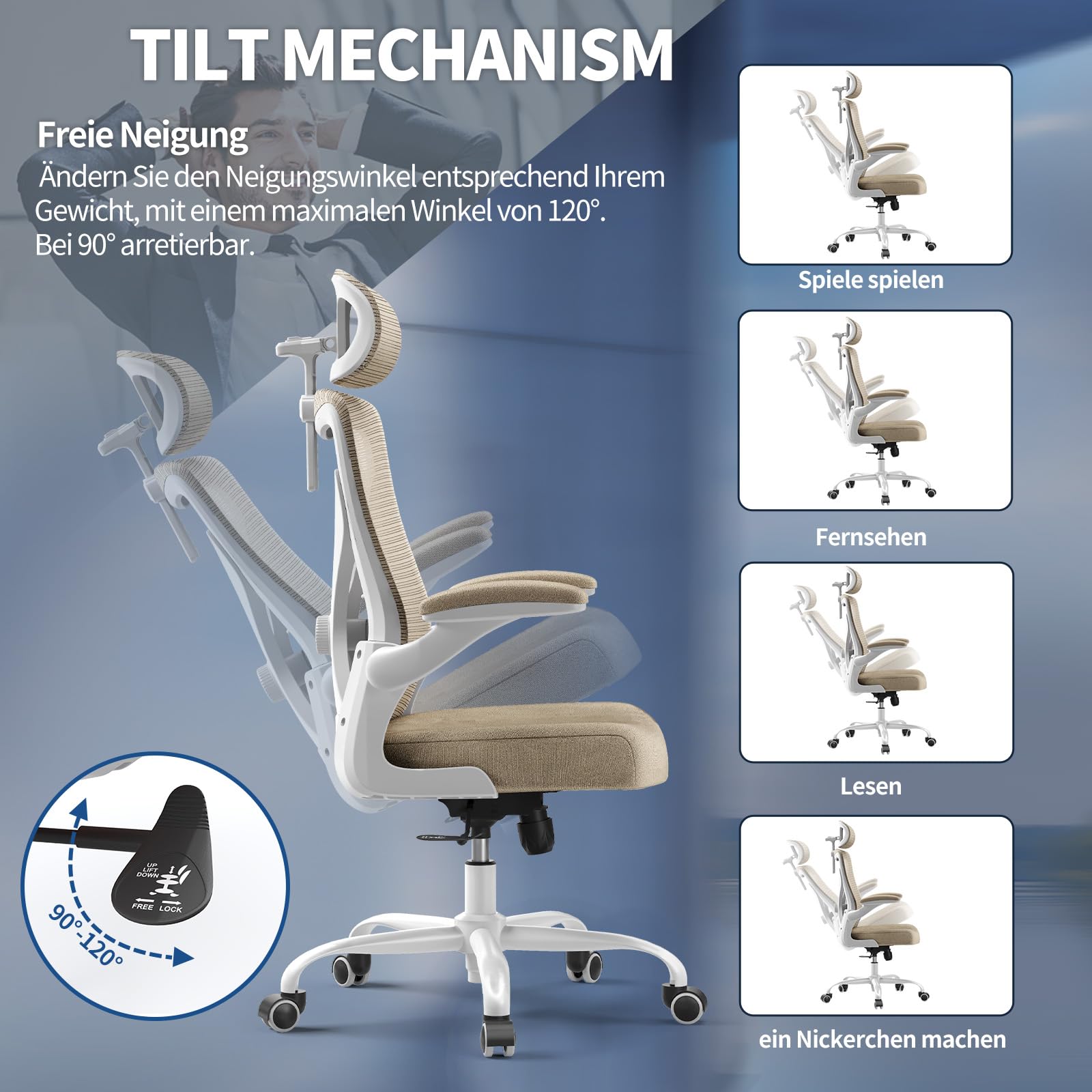 TRALT Krzesło biurowe – ergonomiczne krzesło biurowe z regulowanym podparciem lędźwiowym, zagłówkiem, krzesło biurowe, krzesło gamingowe w kształcie litery X, krzesło biurowe, krzesło do komputera