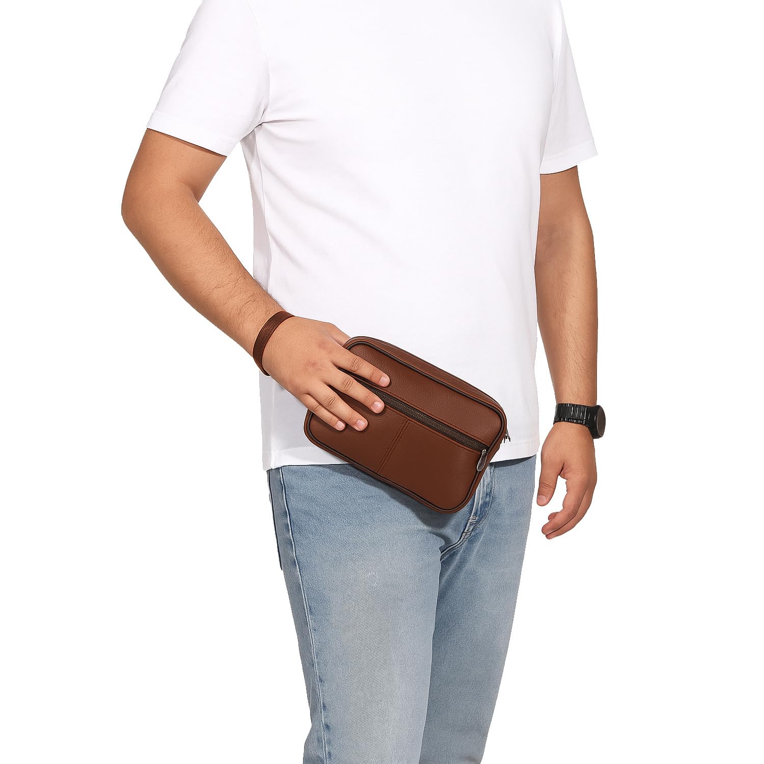 Borsa da polso da uomo in vera pelle bovina nera – piccola borsa a tracolla da uomo borsa a tracolla pochette con molti scomparti con chiusura lampo