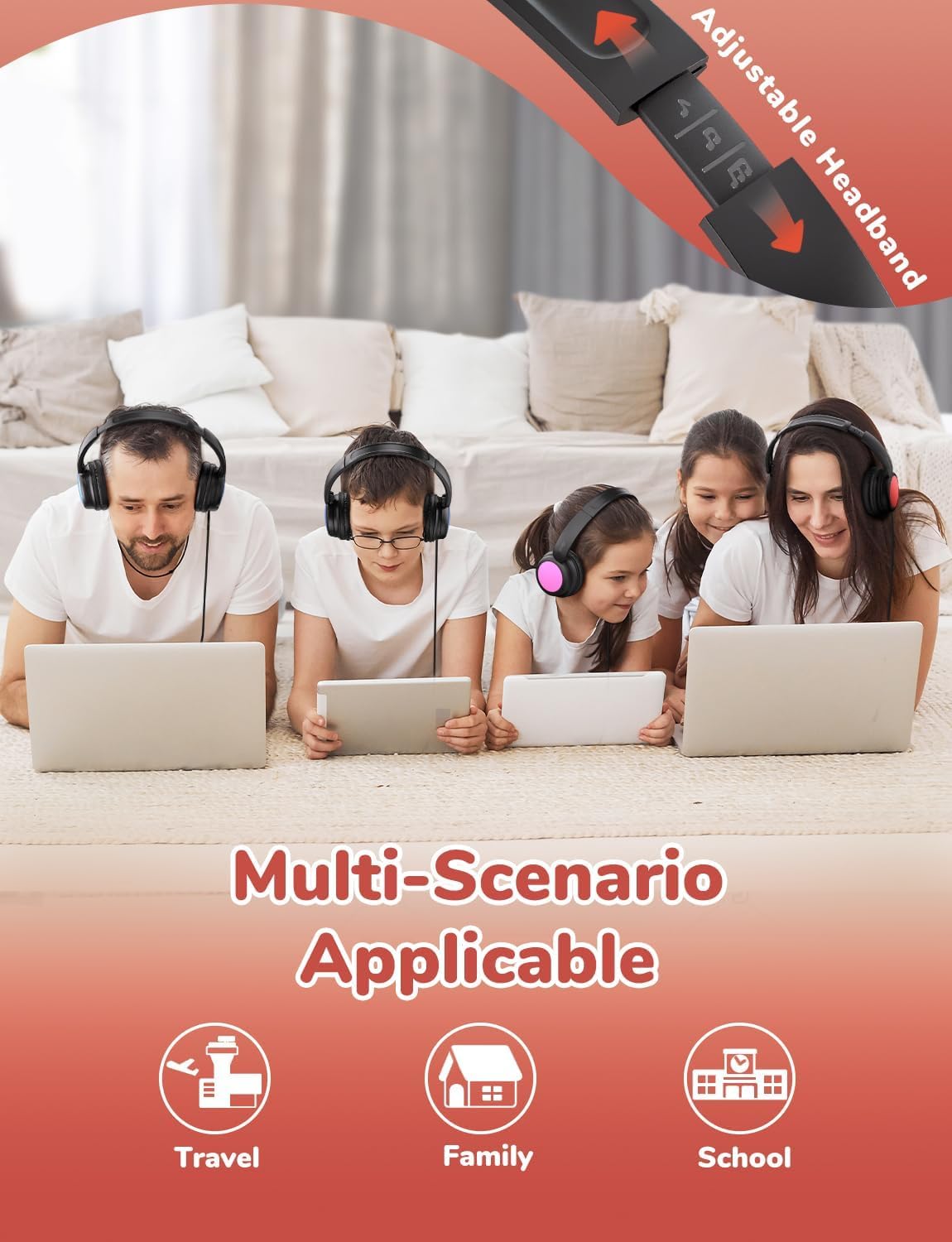 iClever Cuffie per bambini con cavo, confezione da 5, cuffie per bambini per la scuola | SafeSound Tech, suono stereo, pieghevoli, anti-groviglio, comode cuffie over-ear per bambini, robuste cuffie con cavo