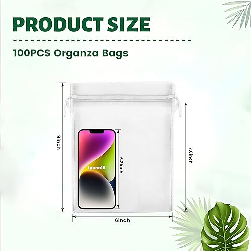 Miniatura 46 de YunKo 50 bolsas de organza de 6 x 9 pulgadas con cordón para regalo, joyería de malla, bolsa de protección de frutas, bolsa de organza transparente