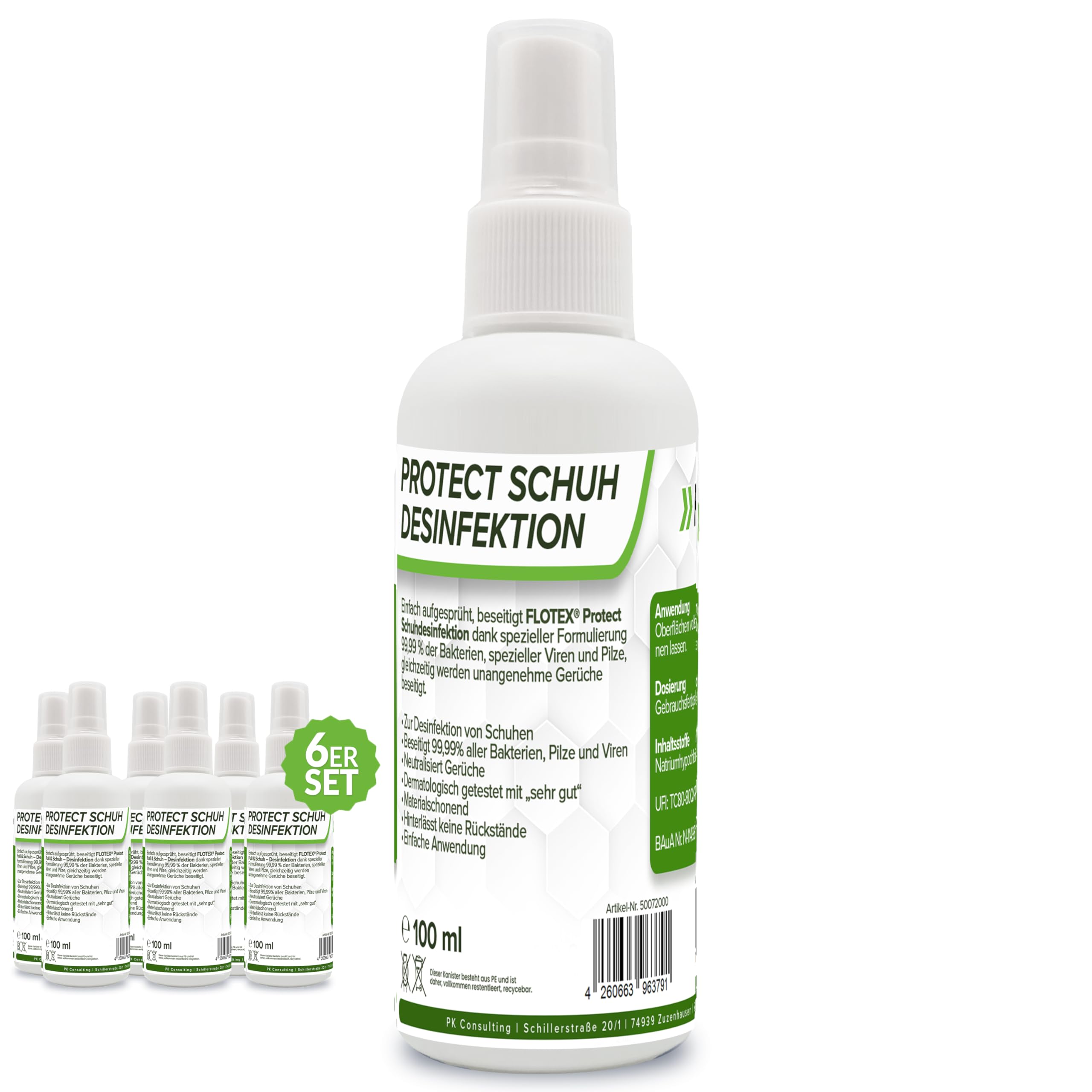 Schuh Desinfektionsspray 6x100ml | schnelle & wirksame Schuhdesinfektion | Geruchsentferner für Schuhe | Schütz vor Fußpilz |Protect Fuß & Schuh Desinfektion