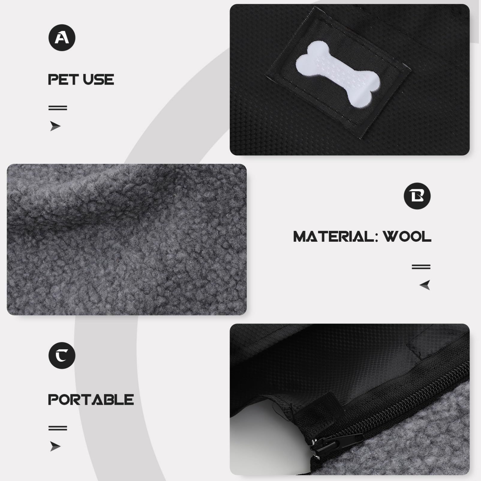Manta Plegable para Mascotas Térmica Negra de Lana para Exterior | Rectangular, Portátil y Lavable, Bolsa Lateral Cremallera, Apta para Gatos y Uso Cama