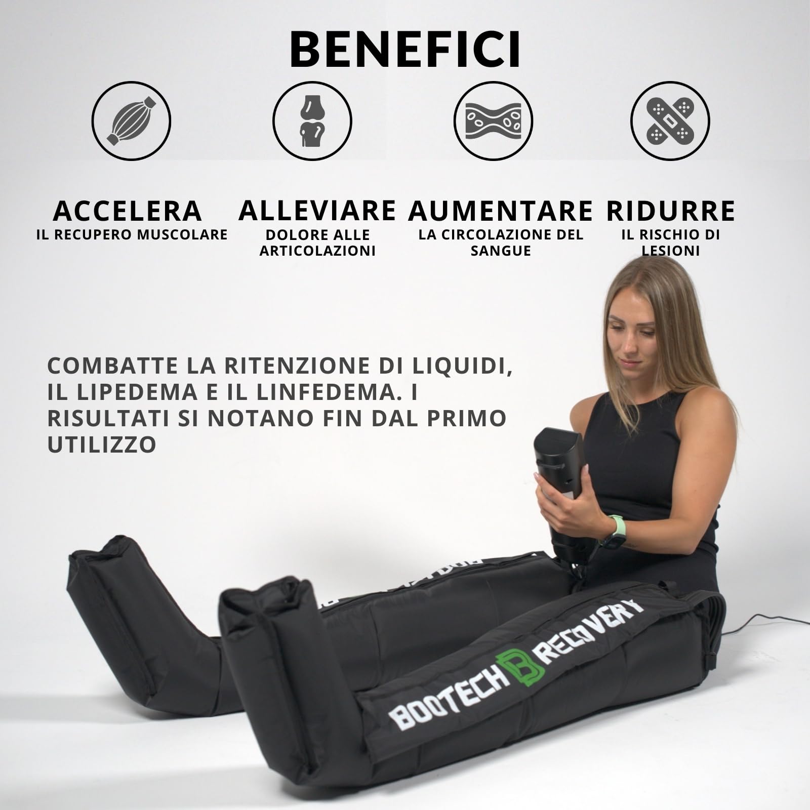 BOOTECH Pressoterapia professionale per casa,massaggiatore per gambe e piedi stanchi,migliora la circolazione del recupero muscolare drenaggio linfatico ritenzione idrica cellulite qualità prezzo (L)
