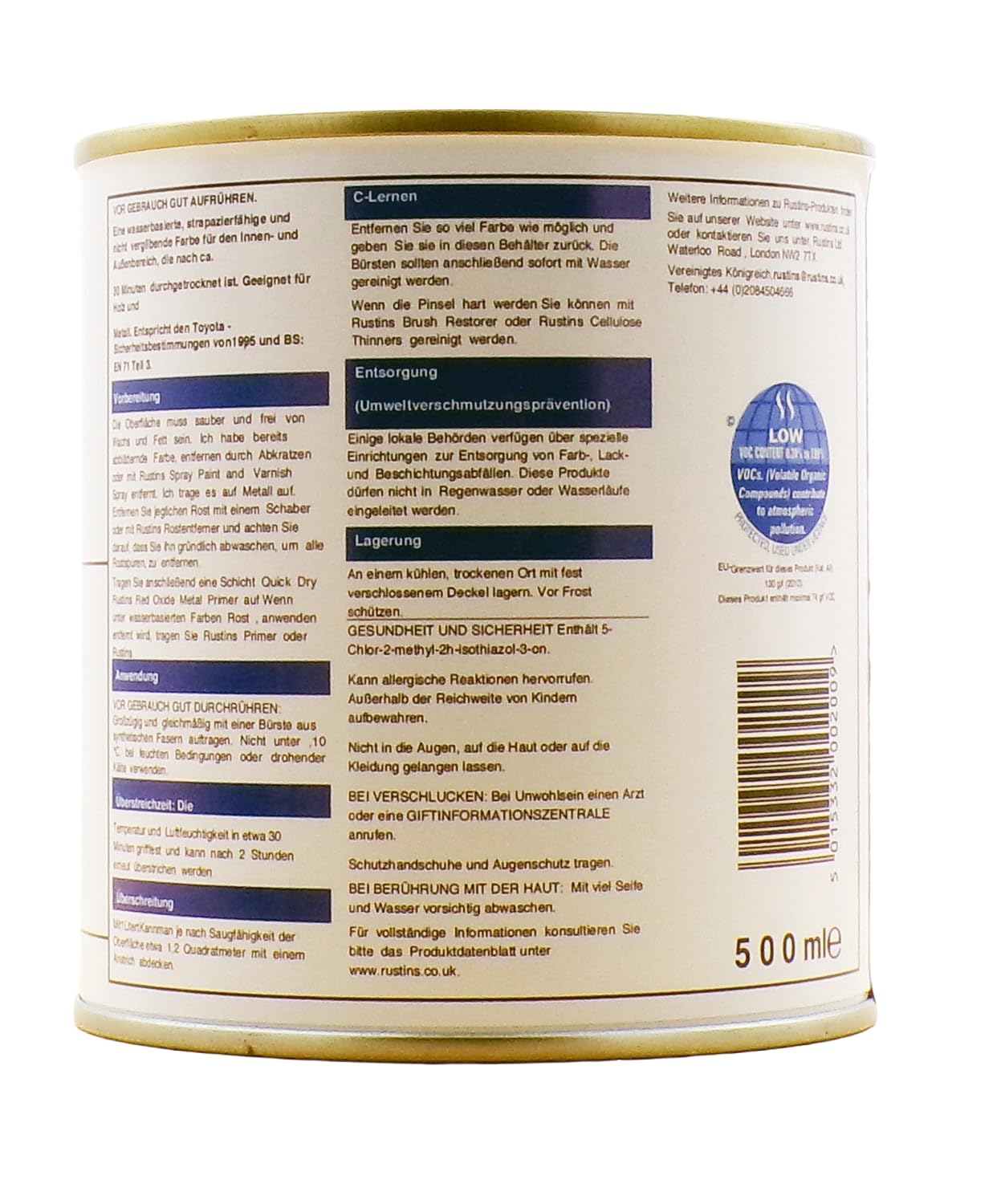 Rustins Peinture brillante à séchage rapide pour bois et métal en intérieur et extérieur - Blanc 500ml