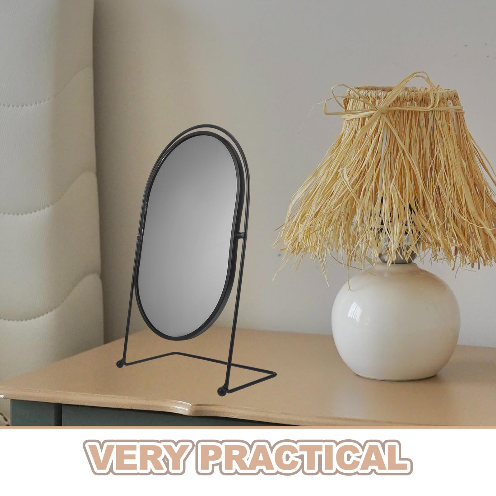 TOPBATHY Espejo de Maquillaje Ovalado Giratorio Grande con Soporte Metálico Espejo de Tocador HD para Dormitorio y Escritorio para Niñas y Estudiantes Adecuado para Maquillaje y Cuidado