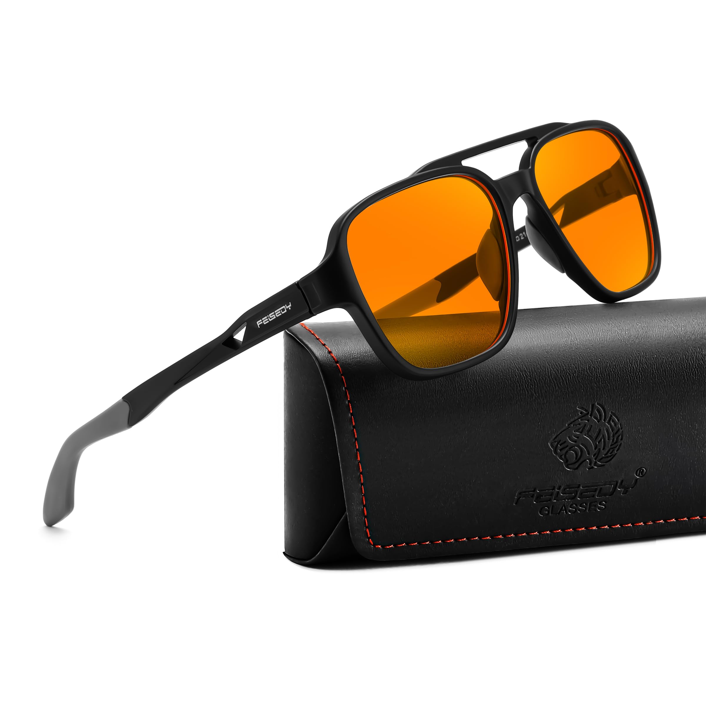 FEISEDY Orange Blue Light Blocking Glasses for Woman Men Amber Lenses Computer Gaming Glasses for Better Sleep