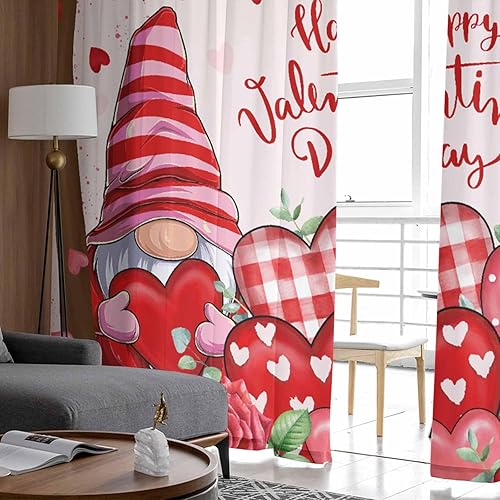 Miniatura 4 de Cortinas semitraslúcidas de gnomo para el día de San Valentín, 63 pulgadas de largo, cortinas con filtro de luz, cortinas con bolsillo para barra