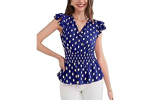 Blue Peplum Tops for Women Casual Polka Dot Ruffle Blouse Tops