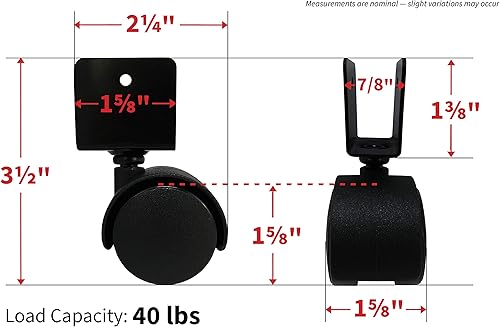 Miniatura 5 de Shepherd Hardware 9401 rueda para silla de oficina de 1-58 pulgadas, individual, con base cuadrada de 1-12 pulgadas Capacidad de carga de 40 libras,