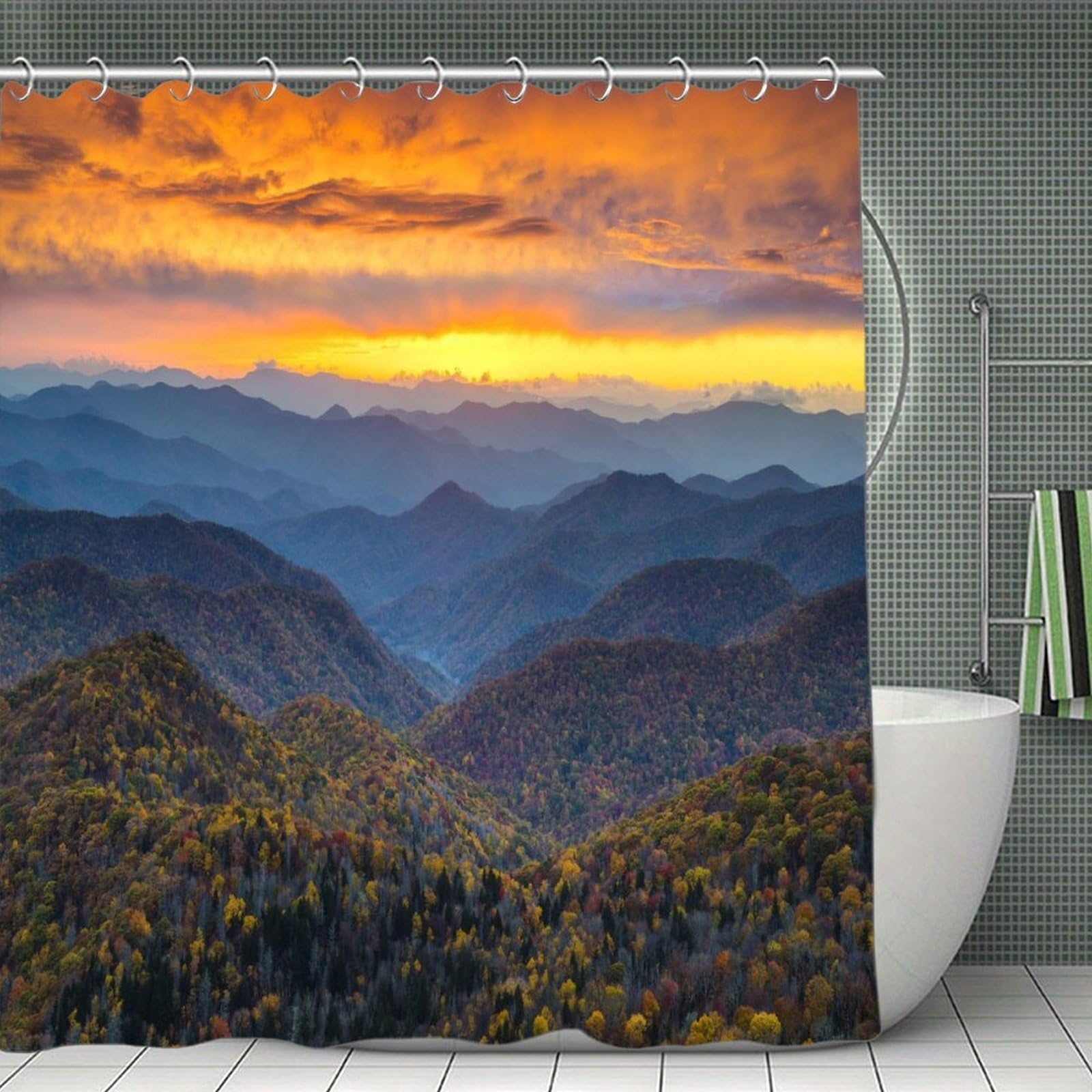 VstaDank Blue Ridge Parkway Mountains Shower Curtain Light-Weight Blackout Bathroom Curtain Washable Shower Liner 71x71 Inch Bath Curtain with Metal Holes Bathtub Bath Room