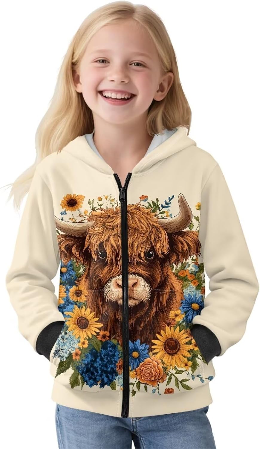 Hoodies for Teen Girls Zip Up Sweatshirt for Kids Cute Girls Clothes Winter Jackets with Pockets for Holiday 6-16