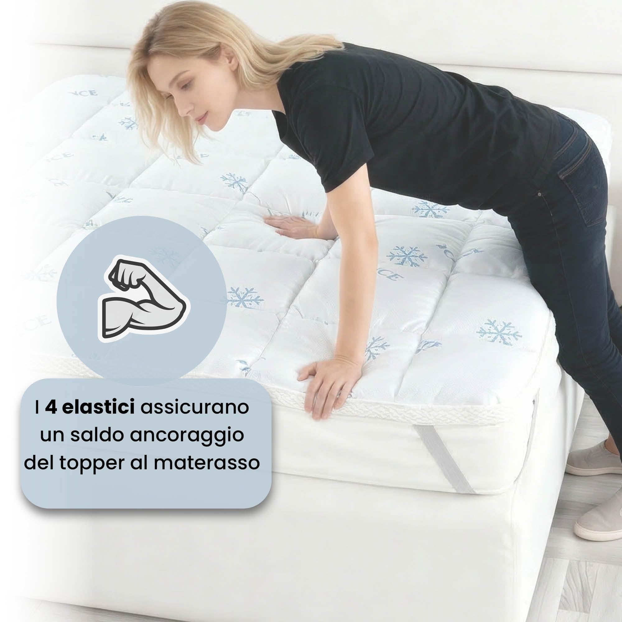 TOPPER ICE - Rinfrescante Matrimoniale 160x195 cm - Refrigerante con Elastici negli Angoli - Double Face, Soffietto 3 cm, Lavabile in Lavatrice a 40 Gradi