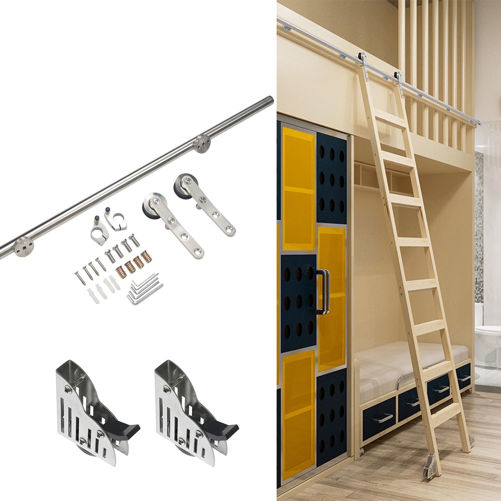 Kit quincaillerie échelle coulissante inox rail ajustable anti-chute