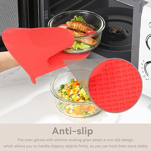 Miniatura 8 de 2 pares de mini guantes de horno, guantes de silicona resistentes al calor y al deslizamiento, mini manoplas de silicona para cocina y hornear (rojo)