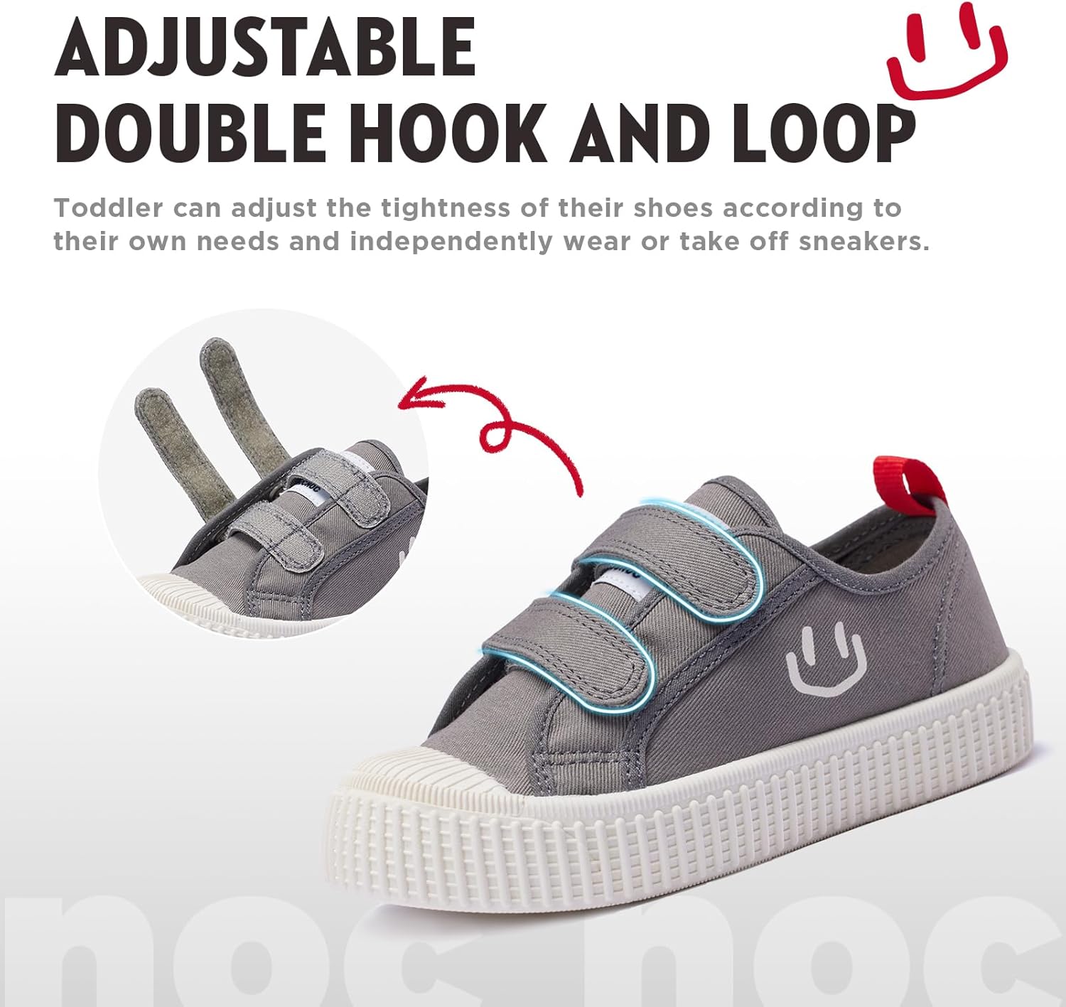 HAPPY NOCNOC Toddler Shoes for Boys & Girls, Canvas Dual Hook and Loops Sneakers with Candy-Colored Sole - Image 2