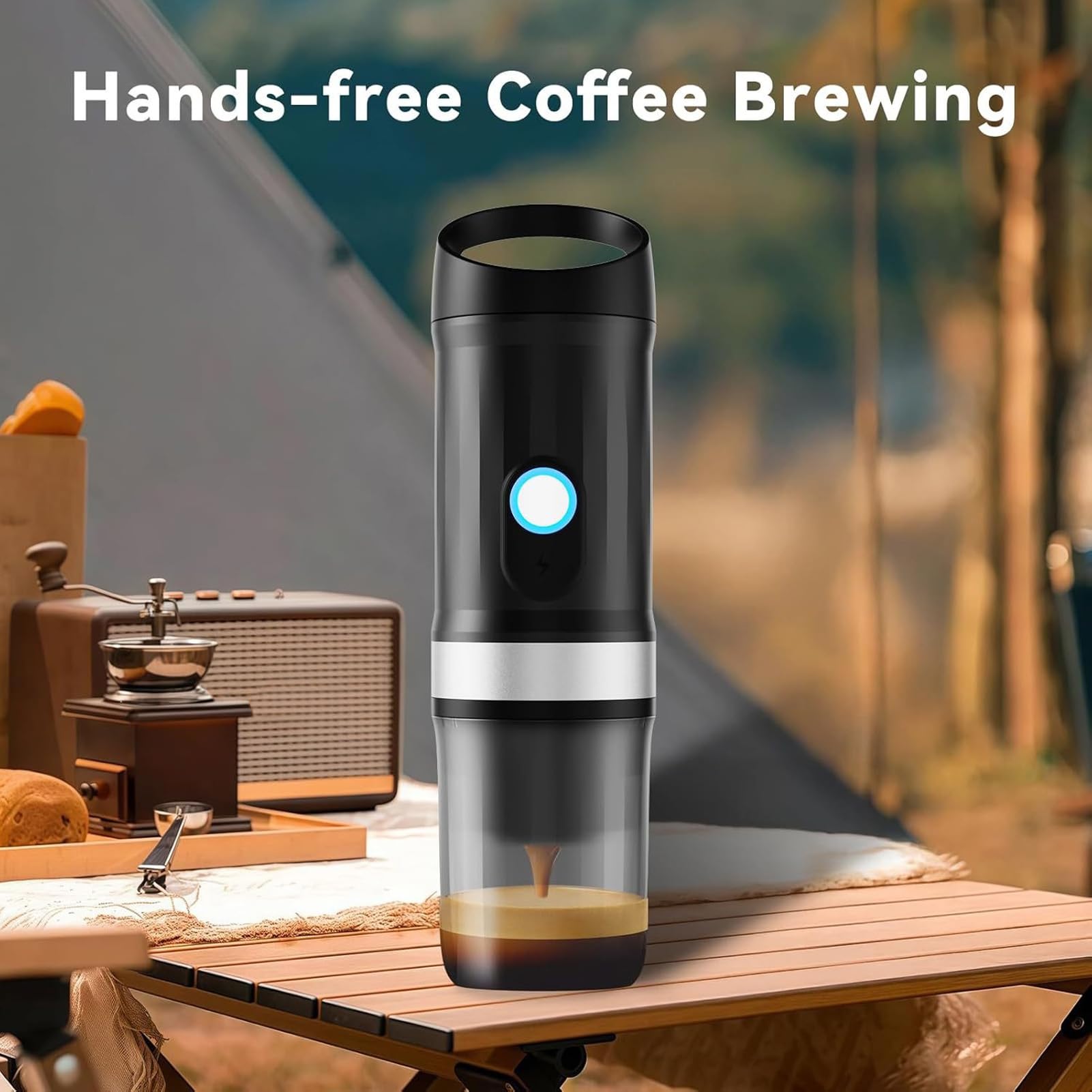 Macchina per Espresso Portatile 3 in 1, Caffettiera Elettrica Ricaricabile 20 Bar con Riscaldamento Autonomo Rapido, Compatibile con Capsule e caffè Macinato per gite, lavoro, campeggio (Nera)