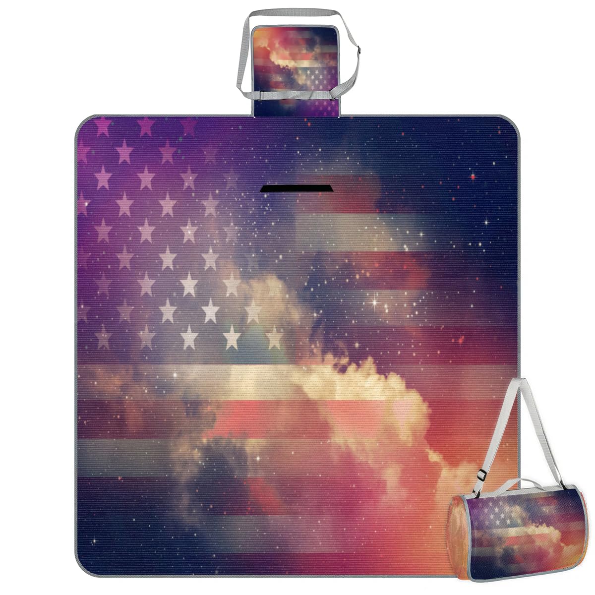 Mantas de picnic de 150 x 145 cm, manta de playa plegable con bandera de Estados Unidos, manta impermeable para playa, playa, camping, senderismo, picnic