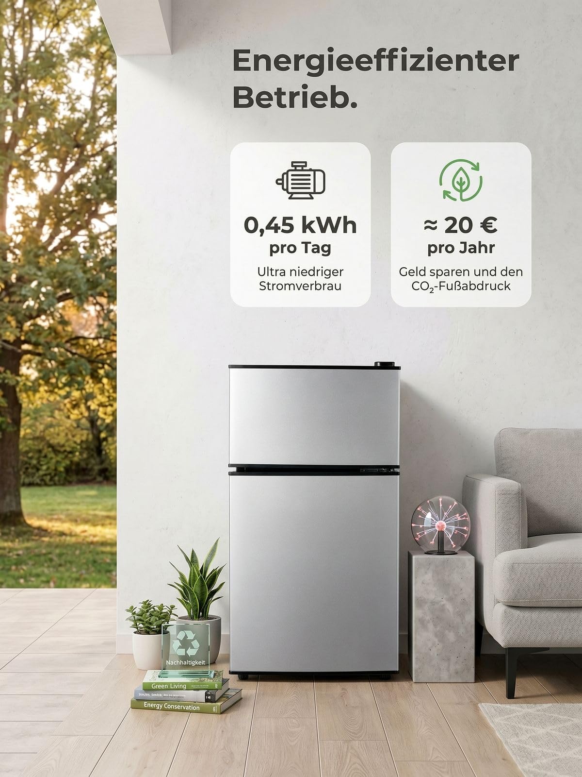 FOHERE Mini Frigorifero con Congelatore 76L, Frigo Piccolo Doppia Porta Silenzioso (50L+26L) per Camera da Letto e Monolocale, Mini Bar per Bevande e Gelati a Risparmio Energetico, 43dB
