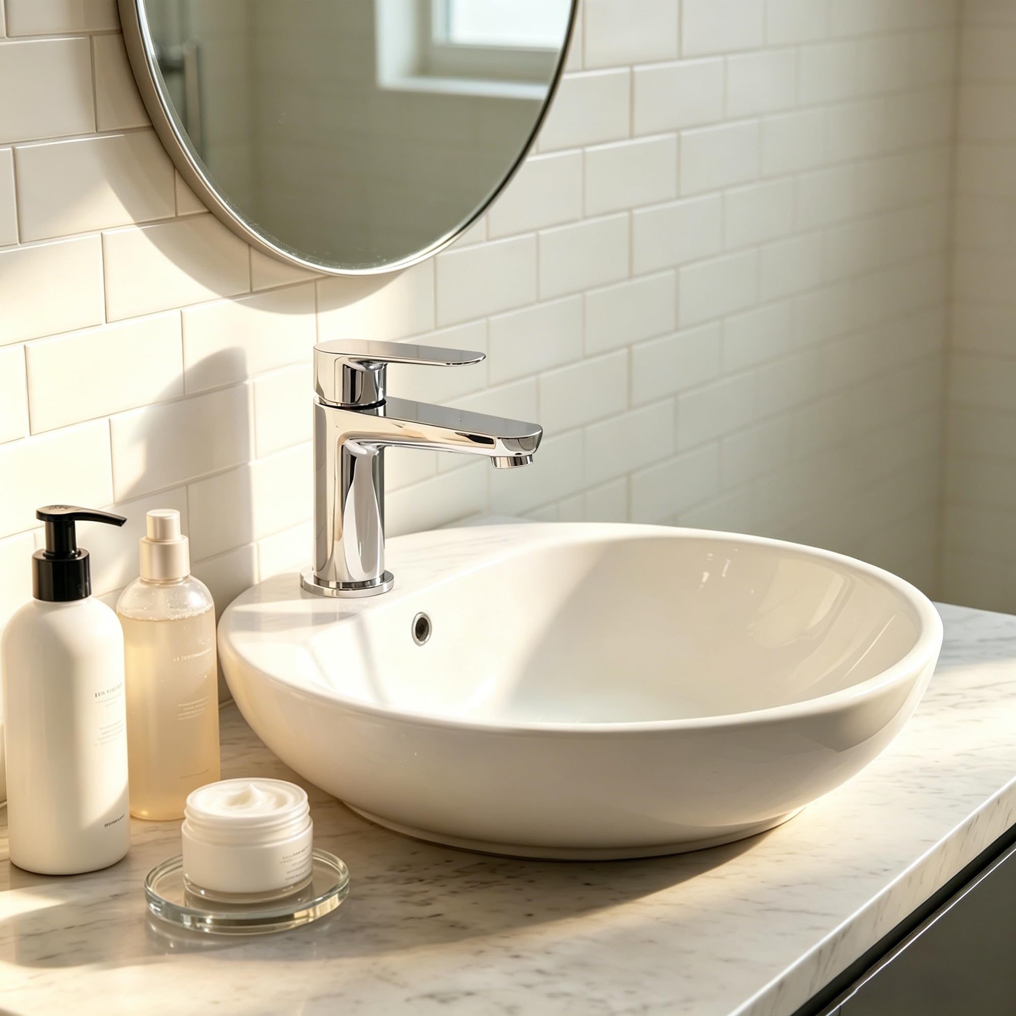 BELZ Grifo de Baño, Grifo de Baño Monomando para Lavabo, Grifo Mezclador de Latón Sólido, Ahorrador de Agua y Duradero, Cromado